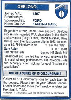 1992 AFL Colourgrams #NNO Gary Ablett Back